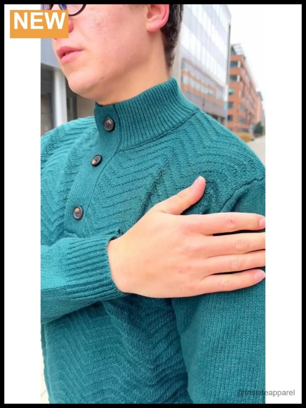 Men Cable Knit Henley Mock Neck Sweater Pullover Quarter Button